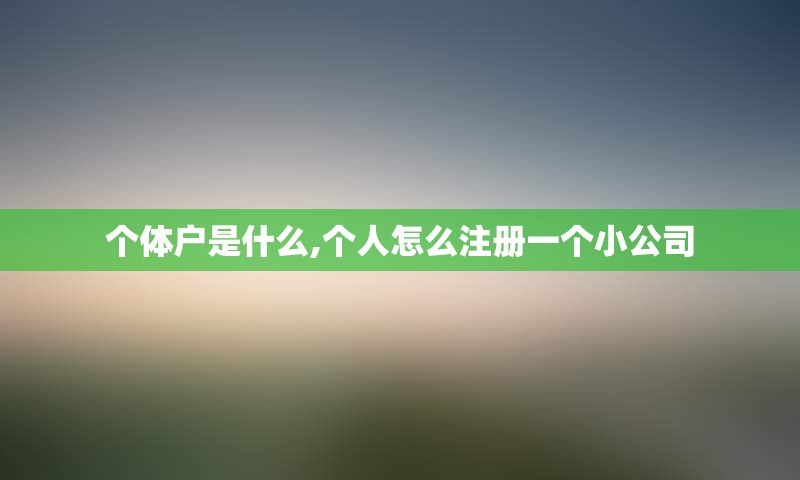 个体户是什么,个人怎么注册一个小公司
