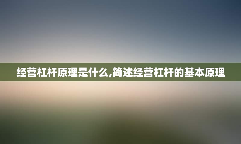 经营杠杆原理是什么,简述经营杠杆的基本原理
