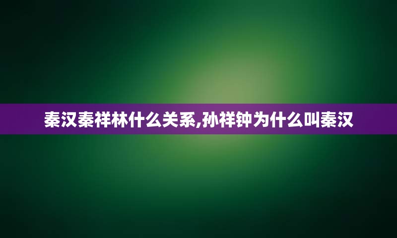 秦汉秦祥林什么关系,孙祥钟为什么叫秦汉