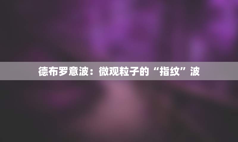 德布罗意波：微观粒子的“指纹”波