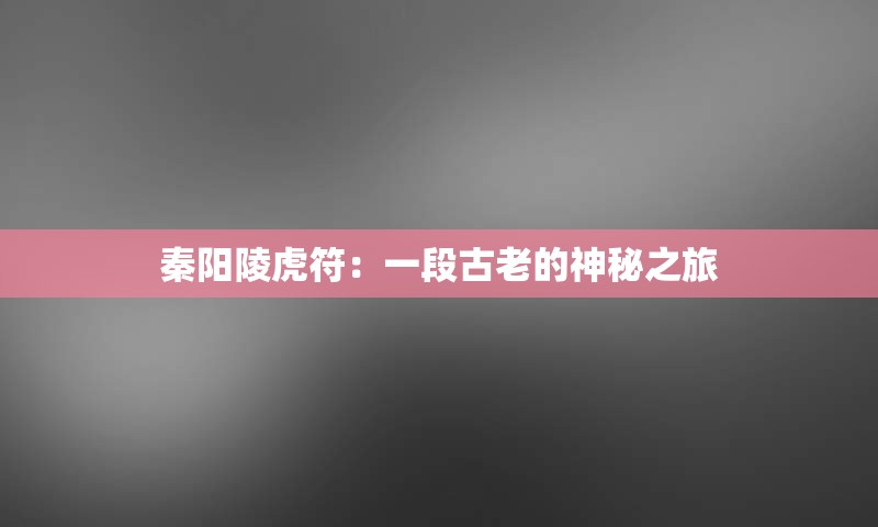 秦阳陵虎符：一段古老的神秘之旅