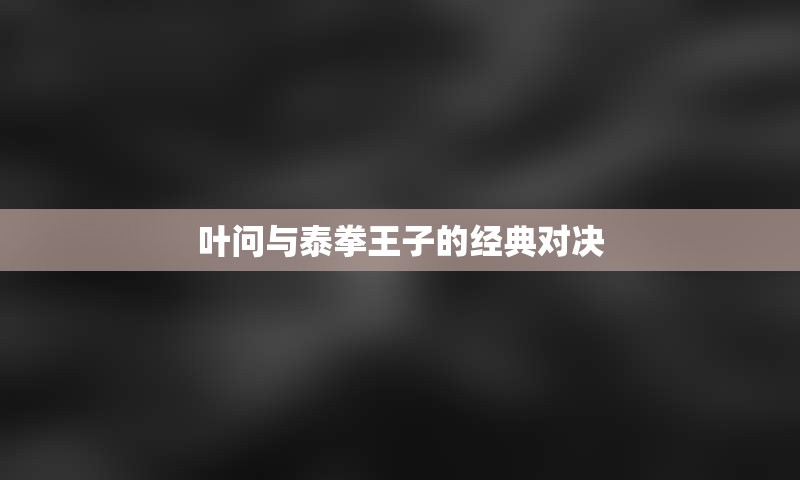 叶问与泰拳王子的经典对决