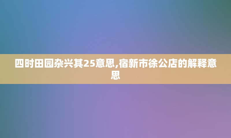 四时田园杂兴其25意思,宿新市徐公店的解释意思